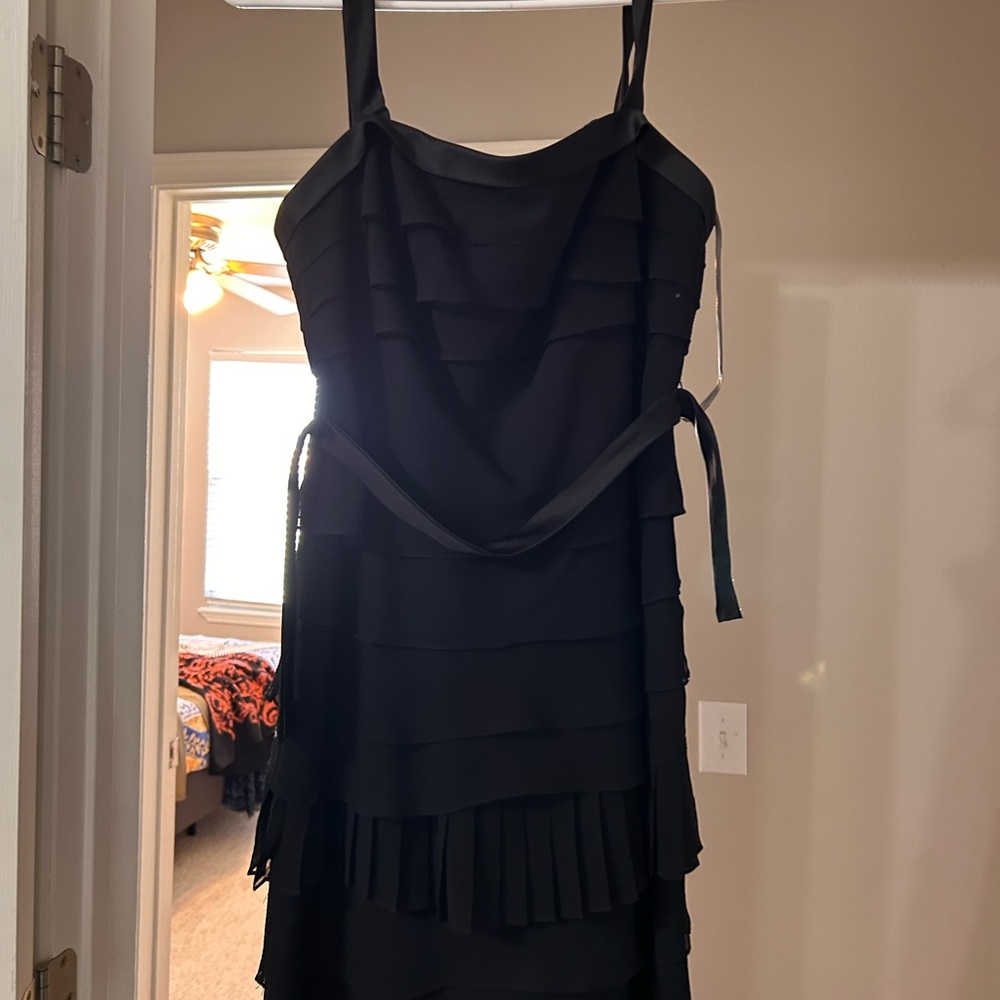 White by Vera Wang Black Tiered Strappy Midi Dress